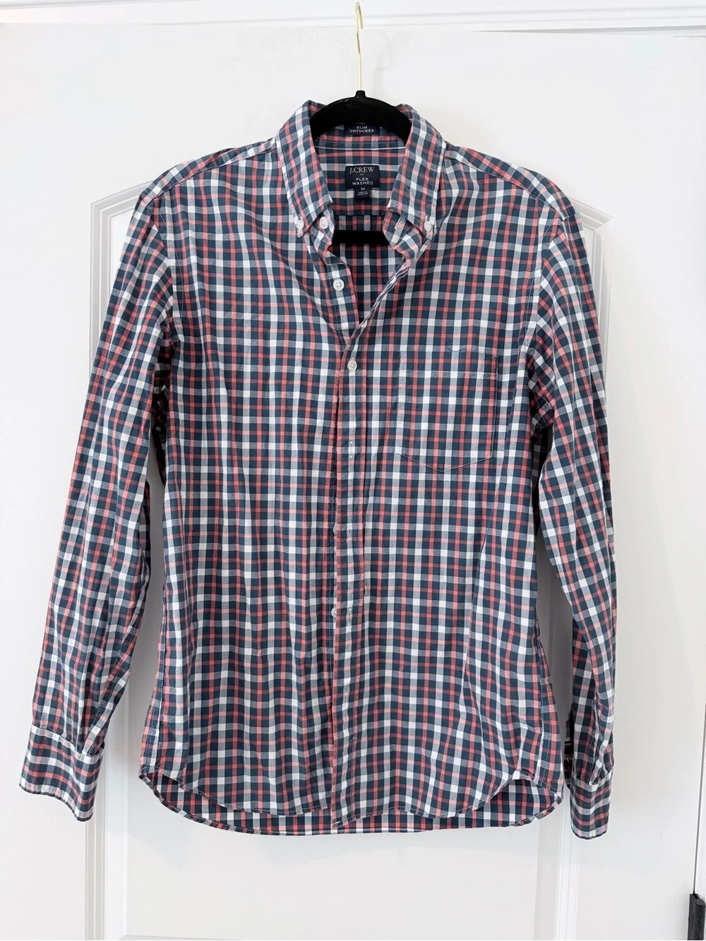 J. Crew Slim Untucked Men’s Navy & Orange Plaid Button-Down Shirt Size Medium